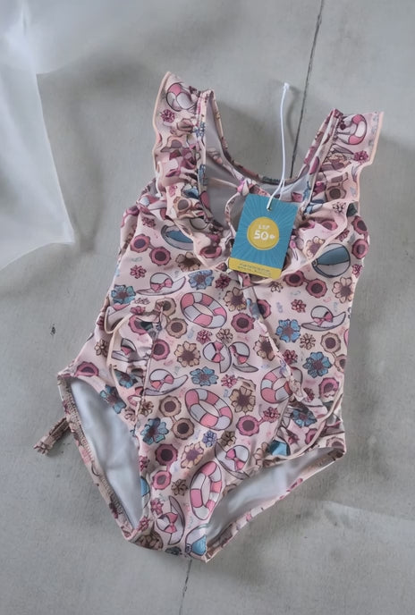 Girls One-Piece Swimsuit – Cute Fruit Print Toddler Bathing Suit | Lemon, Strawberry & Swim Ring Designs | Ages 1-6 Years